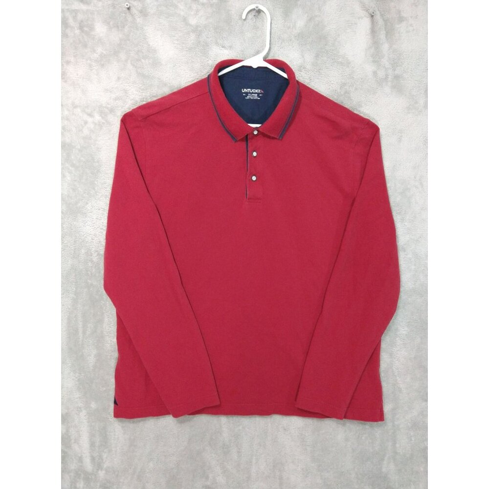 Untuckit Shirt Men XL Red Polo Long Sleeve Pima Cotton Casual Preppy Beaux